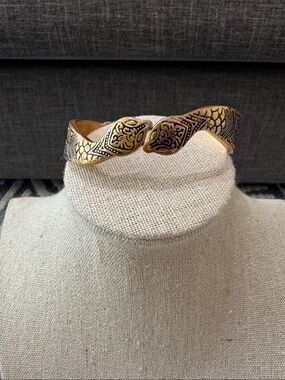 Vintage Gold Tone Serpent Snake Hinged Cuff Bracelet S Diamond Mark
